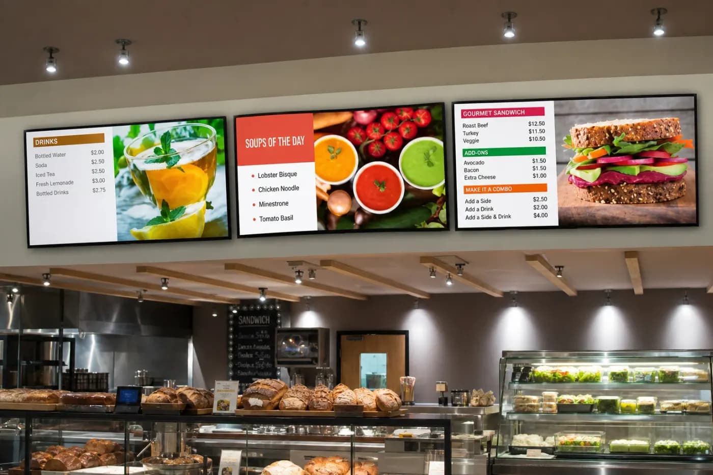 Digital menus synced across multiple screens